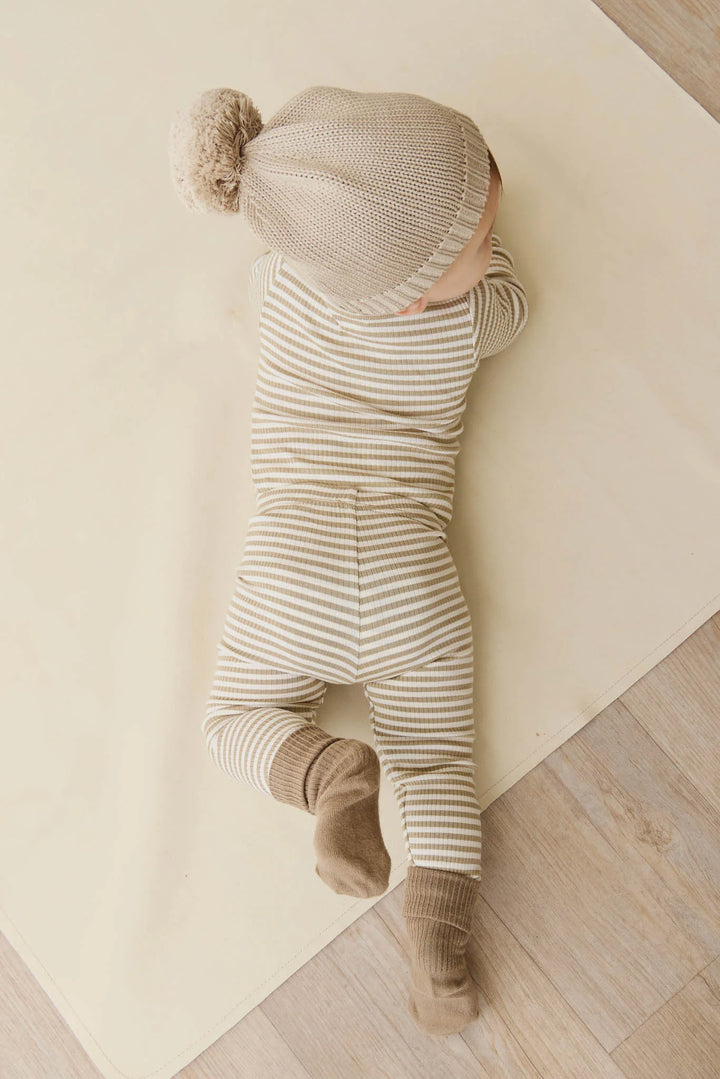 ORGANIC COTTON MODAL LONG SLEEVE BODYSUIT - NARROW STRIPE BALM/CLOUD