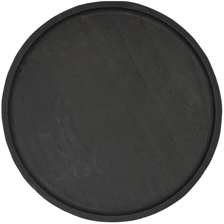 LARGE BLACK ROUND WOOD TRAY