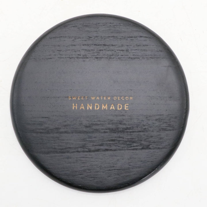 LARGE BLACK ROUND WOOD TRAY