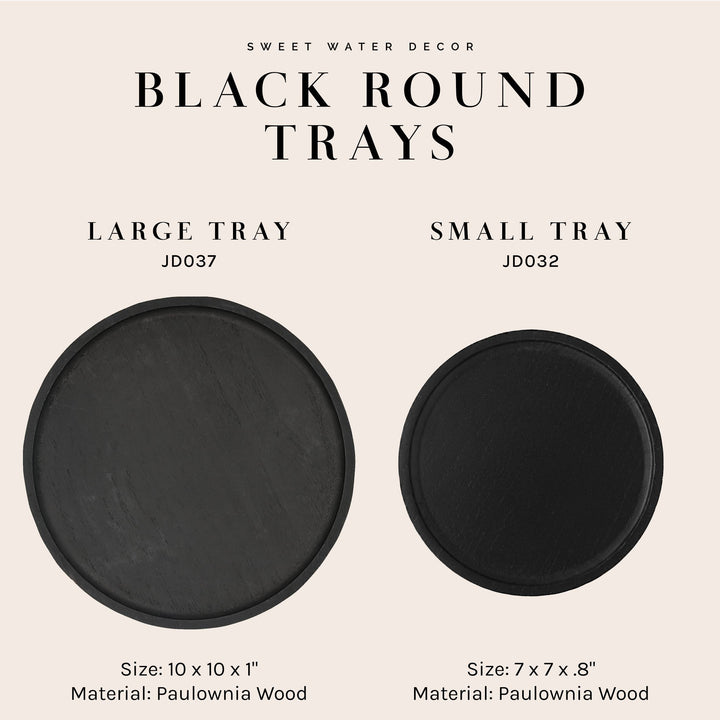 LARGE BLACK ROUND WOOD TRAY