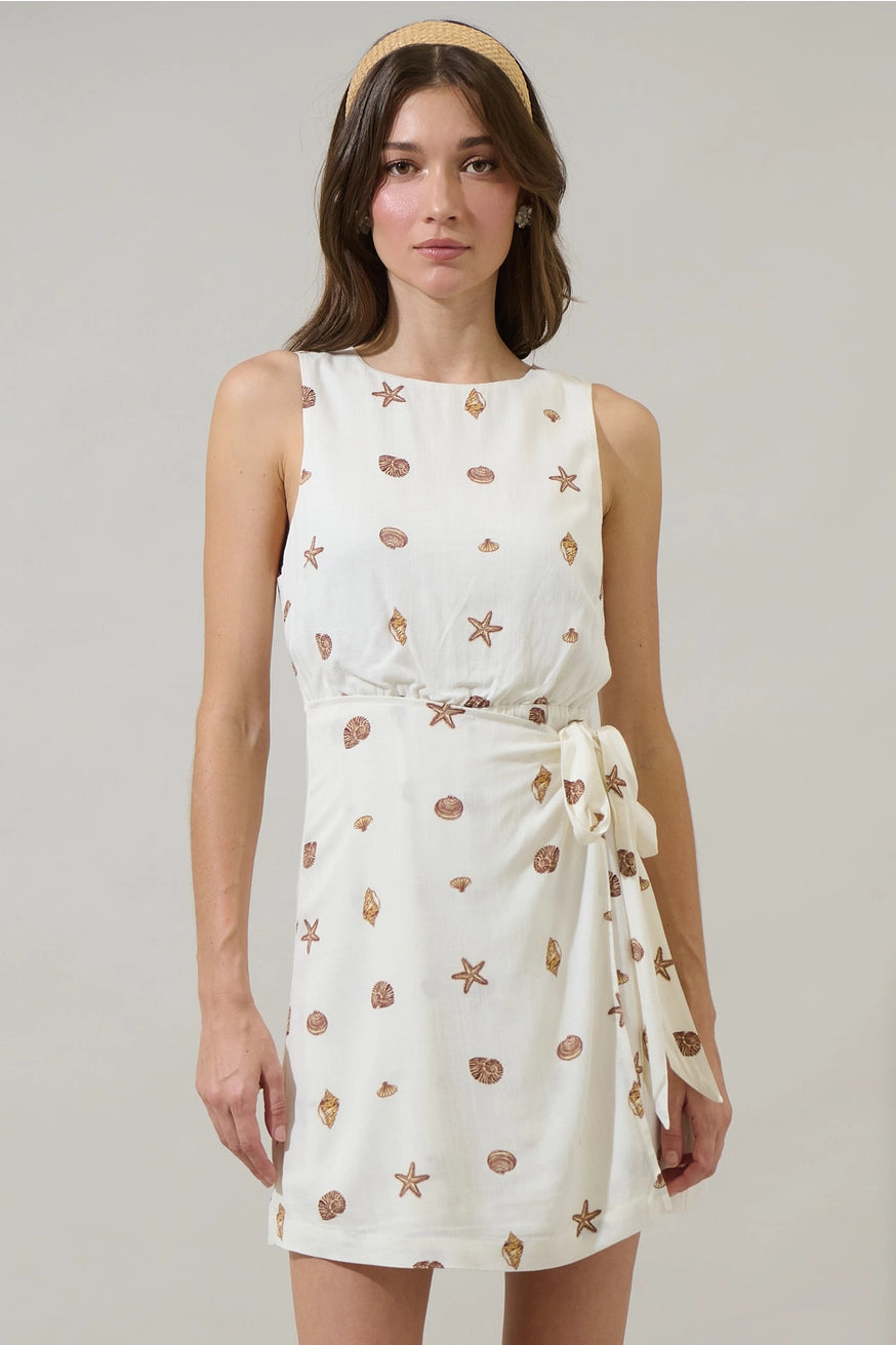 Cerise Shells Janis Wrap Mini Dress IVORY-BROWN / XS by Sugarlips