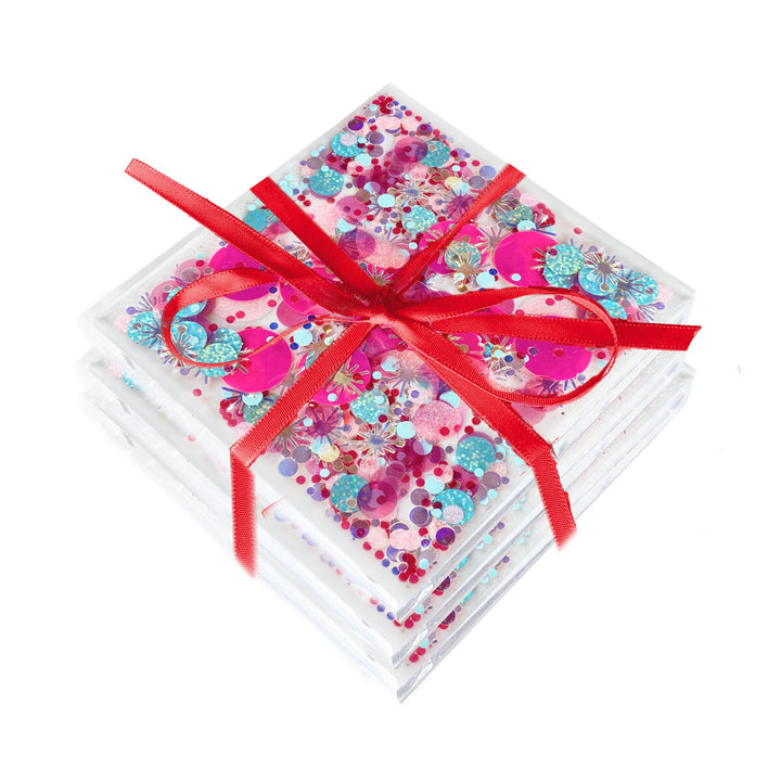 THINK PINK CONFETTI DRINK COASTERS