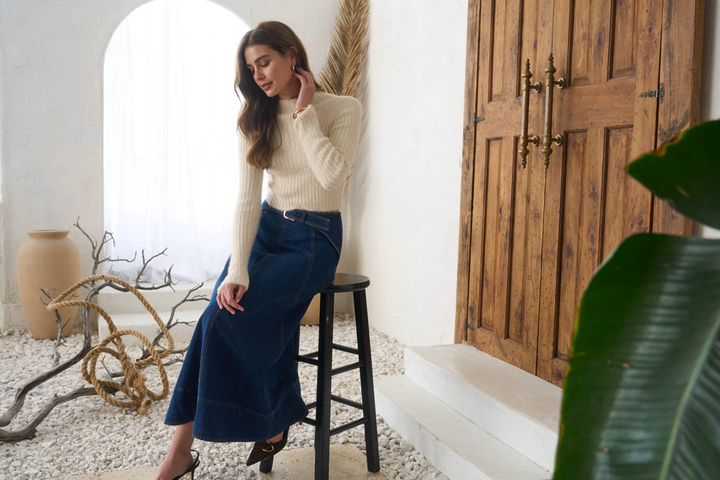 Loire Belted Denim Skirt