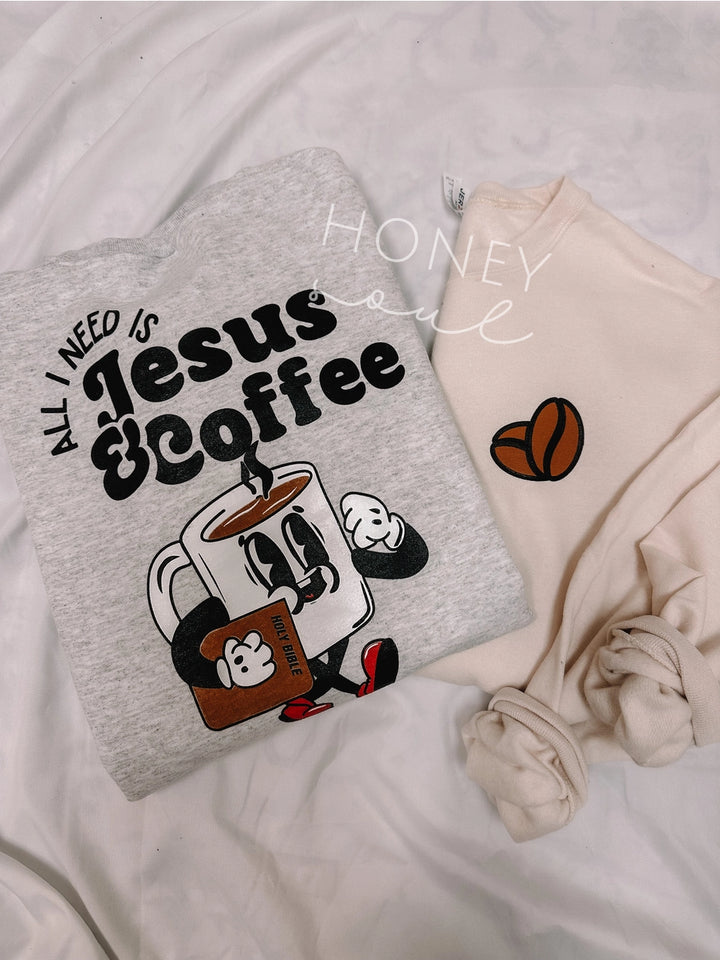 JESUS + COFFEE CREWNECK - ASH