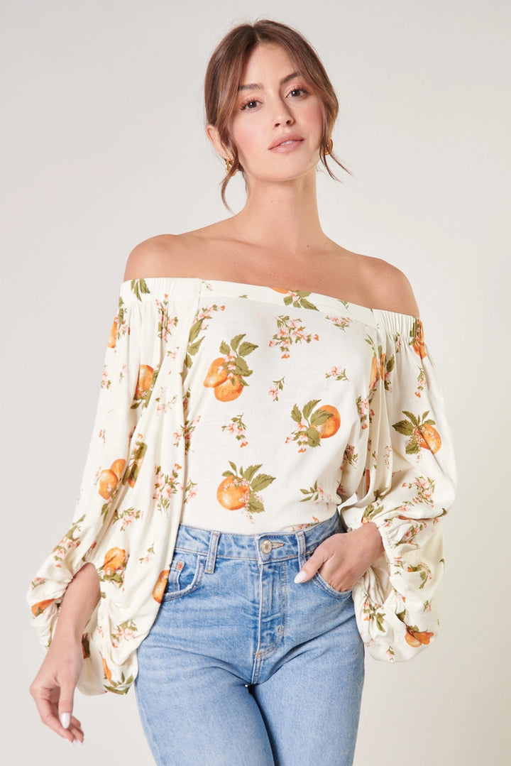 ARANCIA FLORAL OFF THE SHOULDER TOP