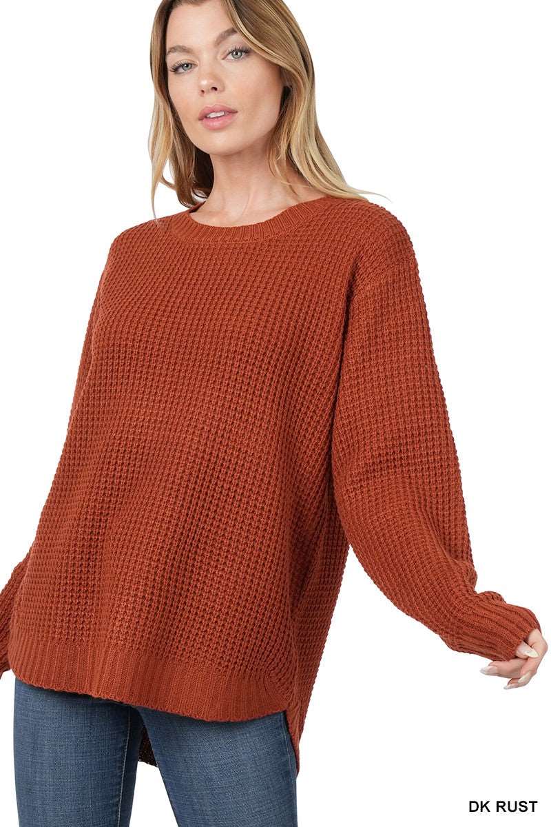 FALLING FOR YOU WAFFLE KNIT SWEATER - PLUM