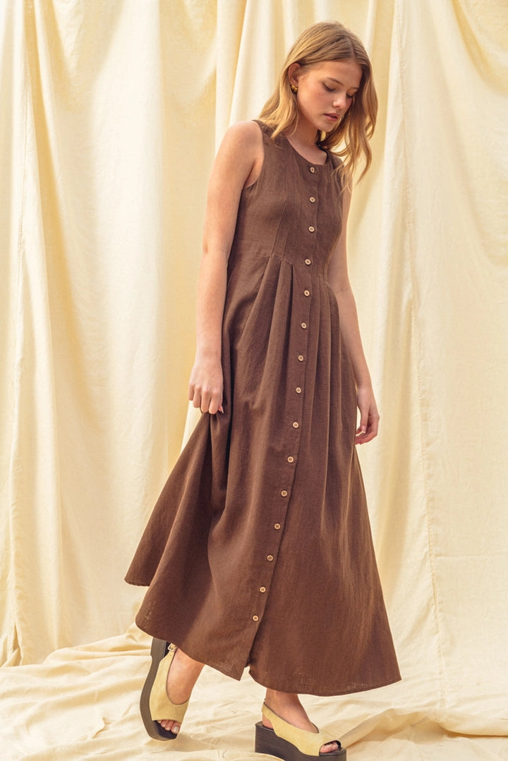 Marlowe Button-Front Linen Maxi Dress