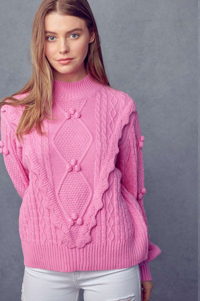 CHANTEL CABLE KNIT PULLOVER SWEATER - PINK