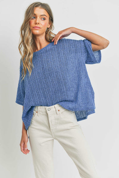 LACEY KNIT TOP - BLUE