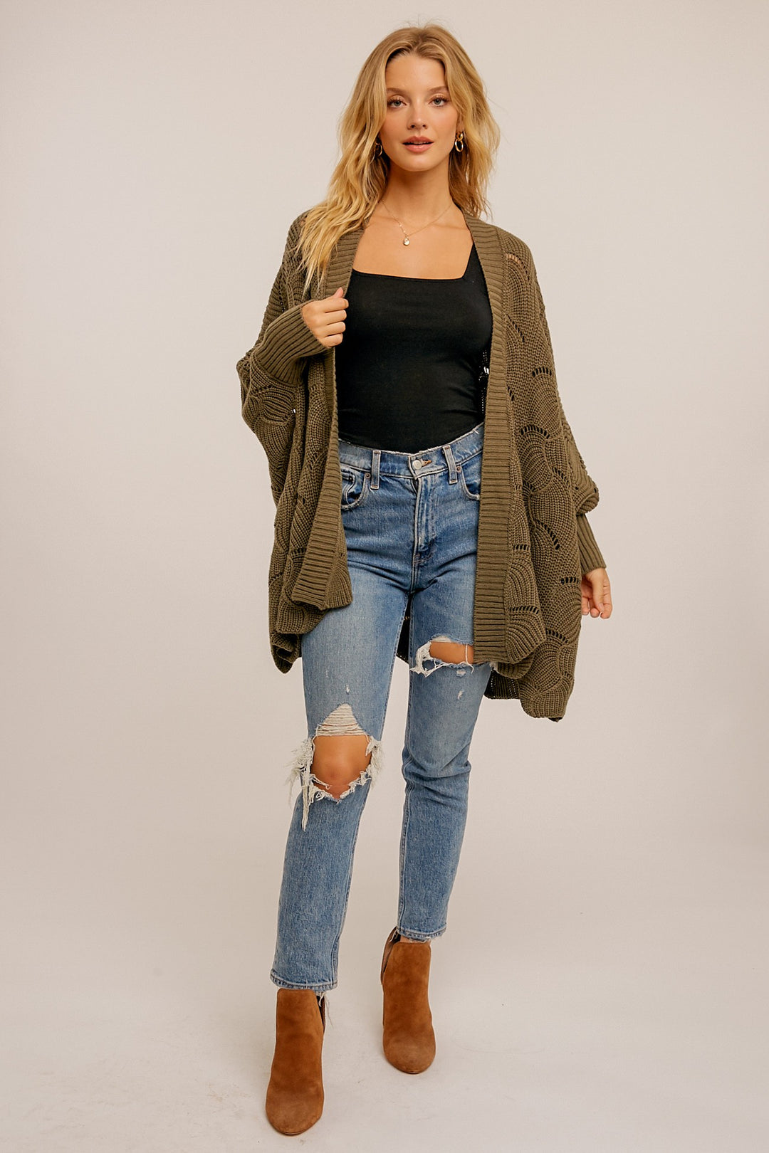 PRESLEY SCALLOPED EDGE POINTELLE KNIT CARDIGAN