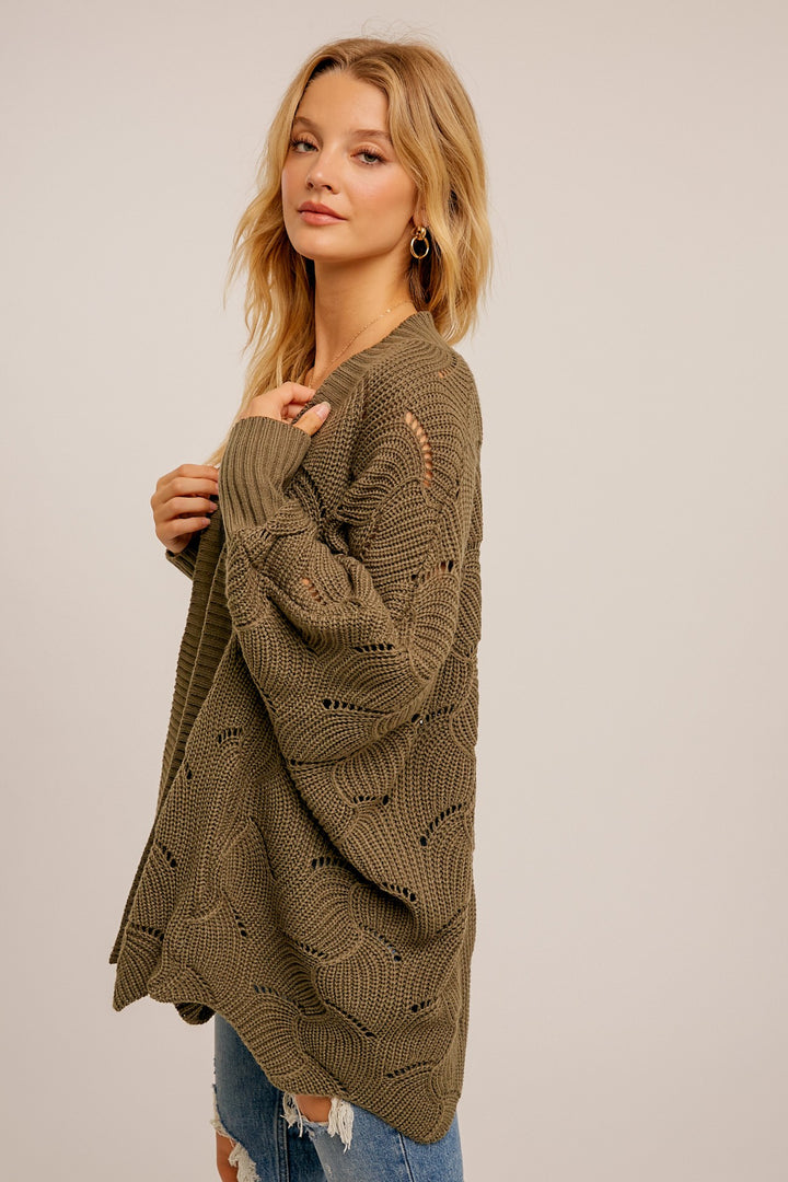 PRESLEY SCALLOPED EDGE POINTELLE KNIT CARDIGAN