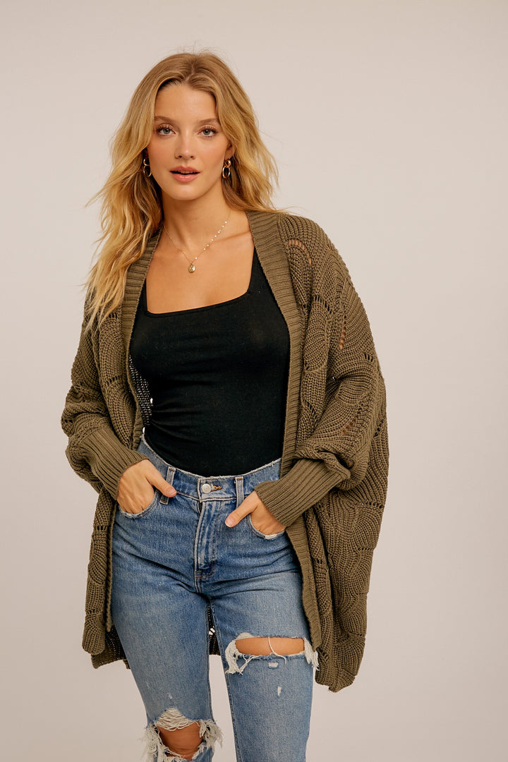 PRESLEY SCALLOPED EDGE POINTELLE KNIT CARDIGAN