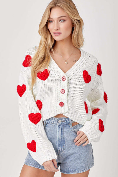 KISS ME - BUBBLE HEART CARDIGAN - PINK