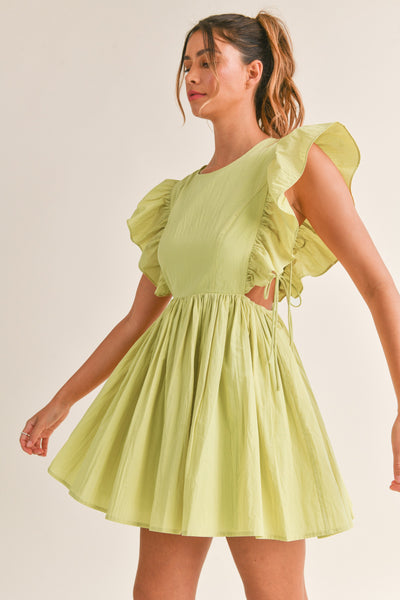 POPLIN RUFFLE SLEEVE MINI DRESS