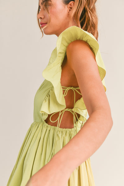 POPLIN RUFFLE SLEEVE MINI DRESS