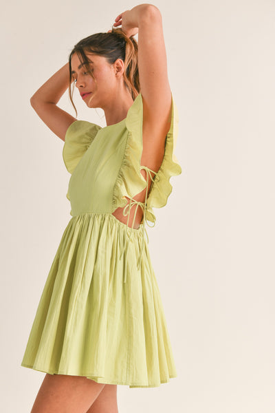 POPLIN RUFFLE SLEEVE MINI DRESS