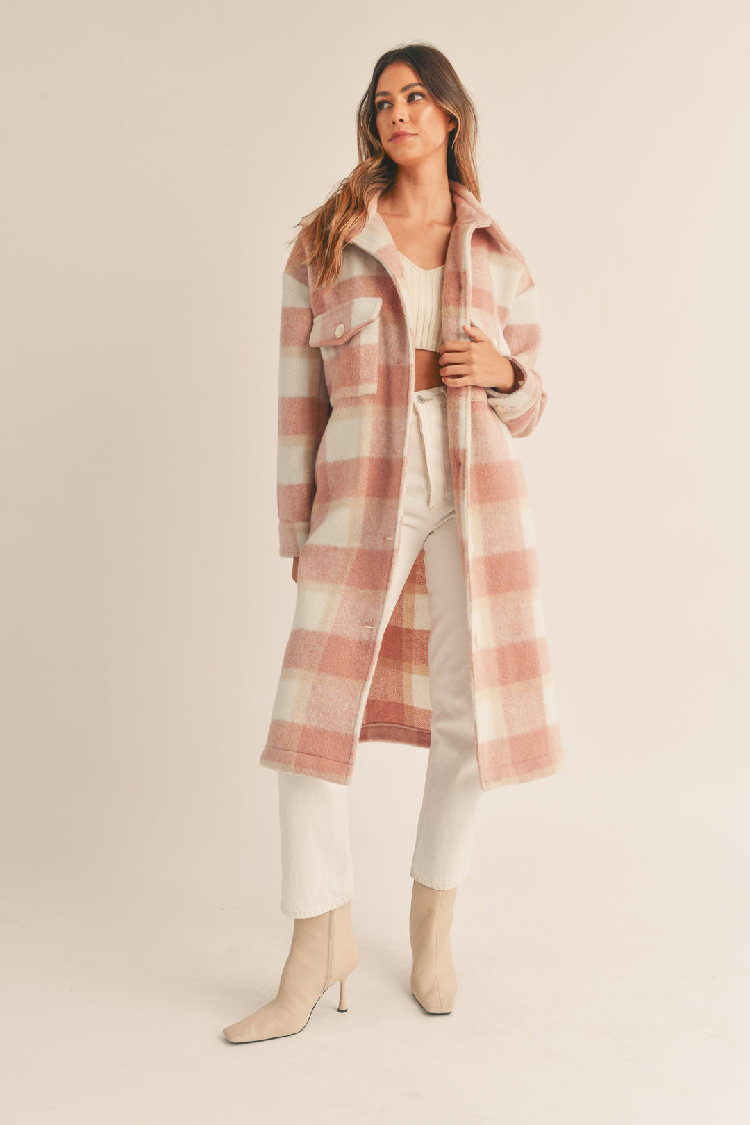 LUNA PLAID FUZZY MIDI JACKET