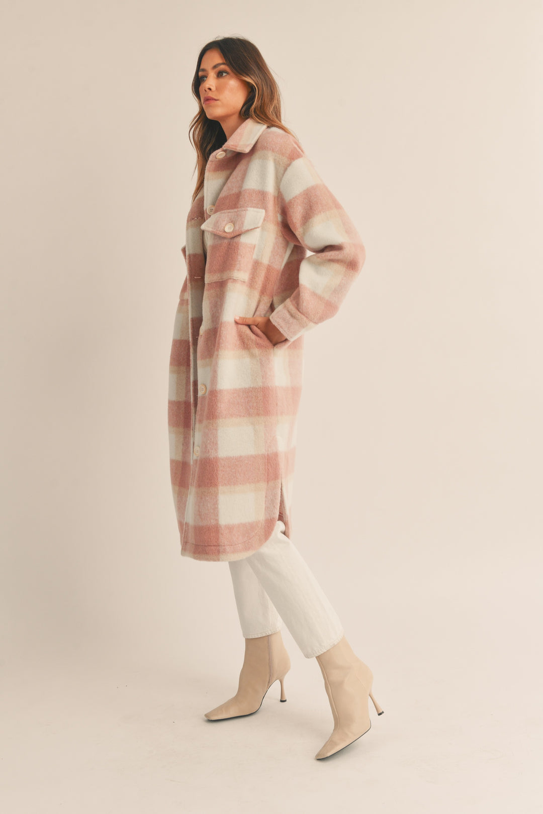 LUNA PLAID FUZZY MIDI JACKET