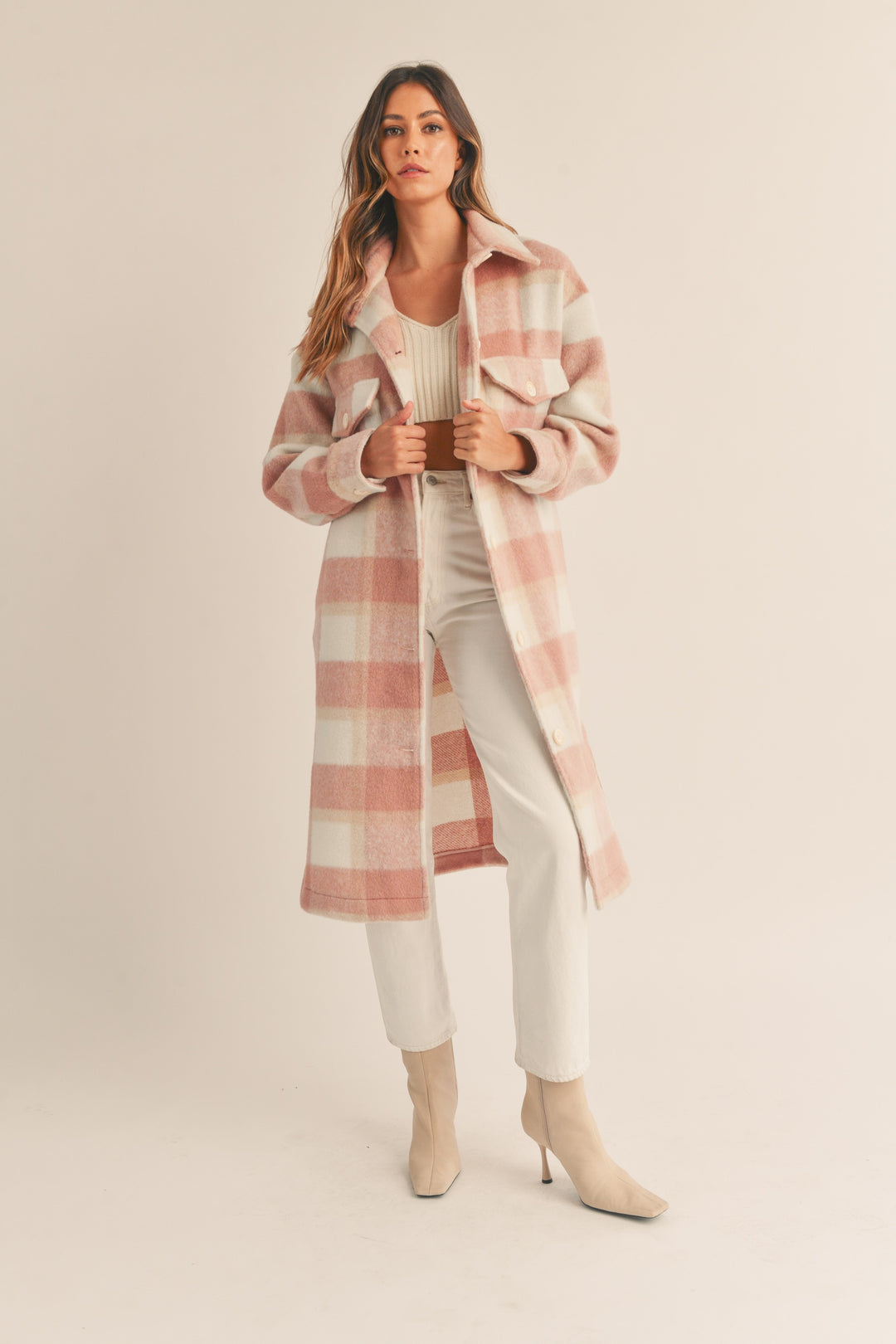 LUNA PLAID FUZZY MIDI JACKET