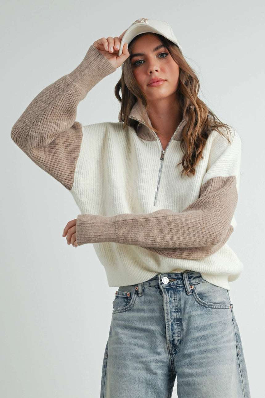 HEATHER COLOR BLOCK PULLOVER