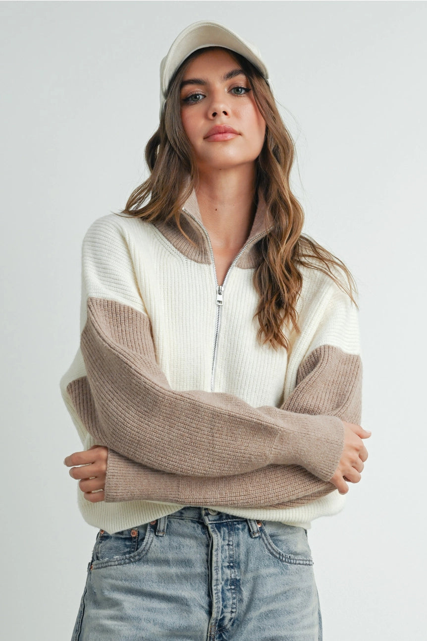 HEATHER COLOR BLOCK PULLOVER