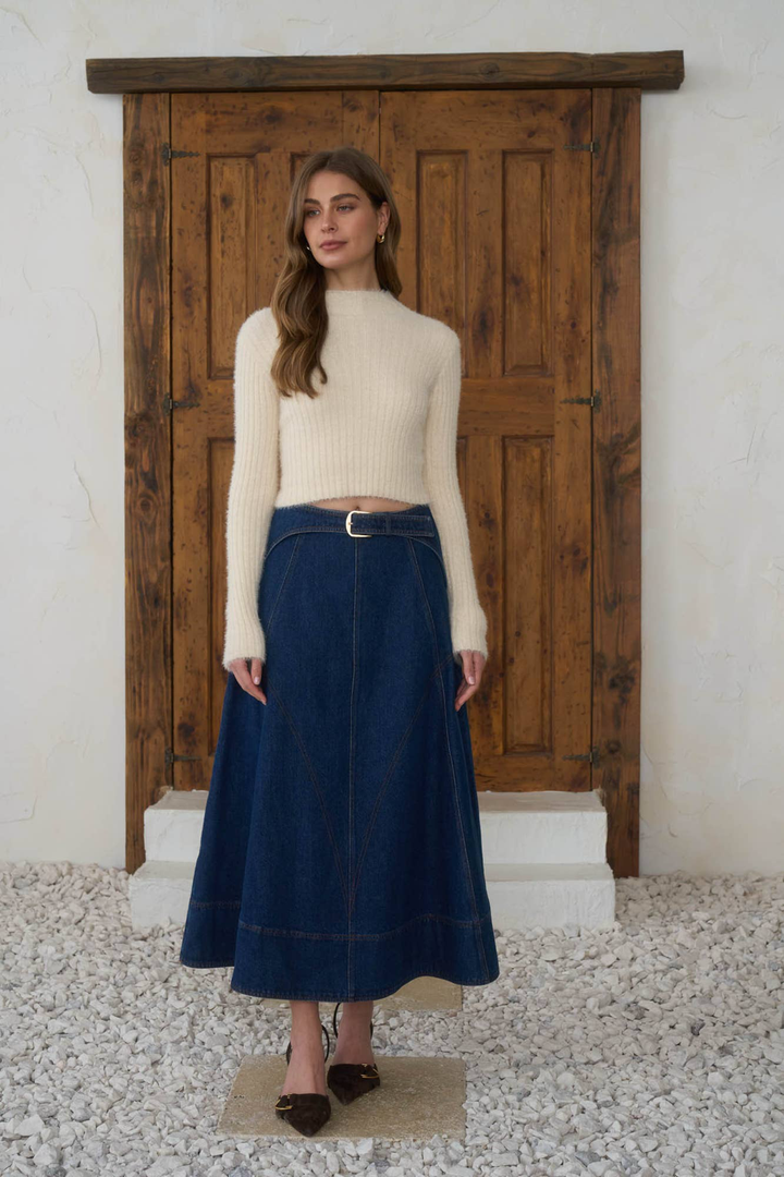 Loire Belted Denim Skirt