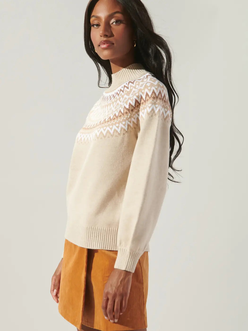 HONEY BEAR FAIR ISLE MOCK NECK SWEATER