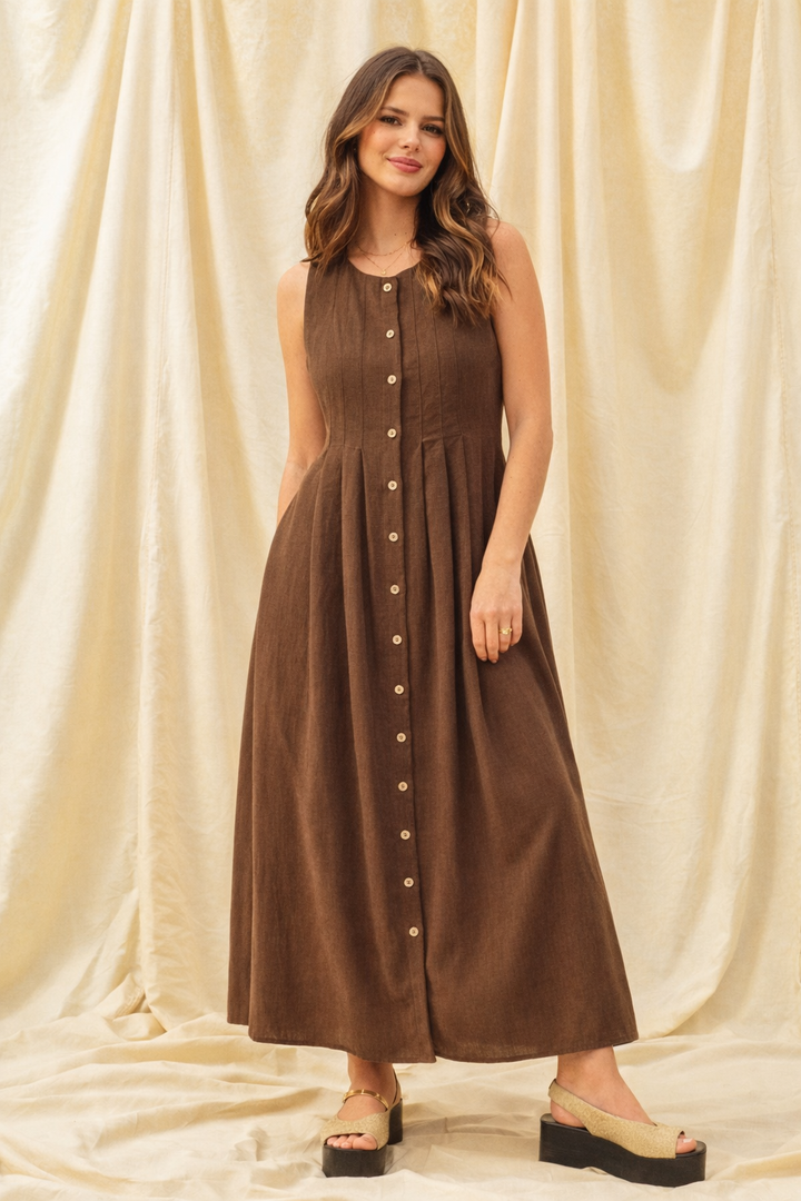 Marlowe Button-Front Linen Maxi Dress