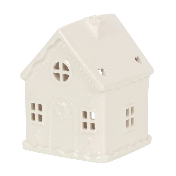 WHITE CHRISTMAS GINGERBREAD HOUSE TEALIGHT CANDLE HOLDER