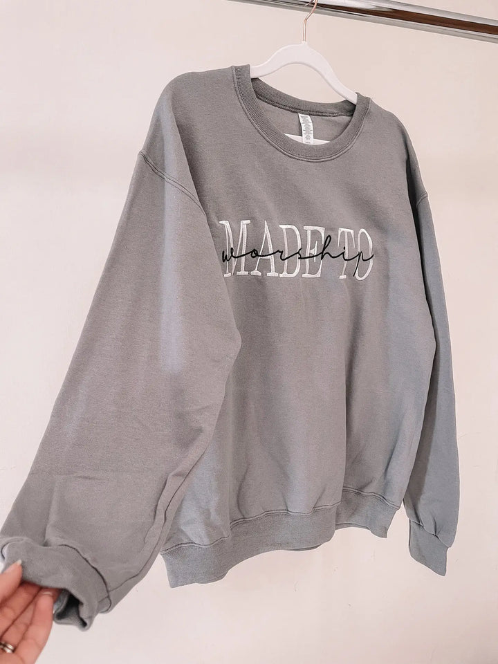 MADE TO WORSHIP EMBROIDERED CREWNECK - GRAY