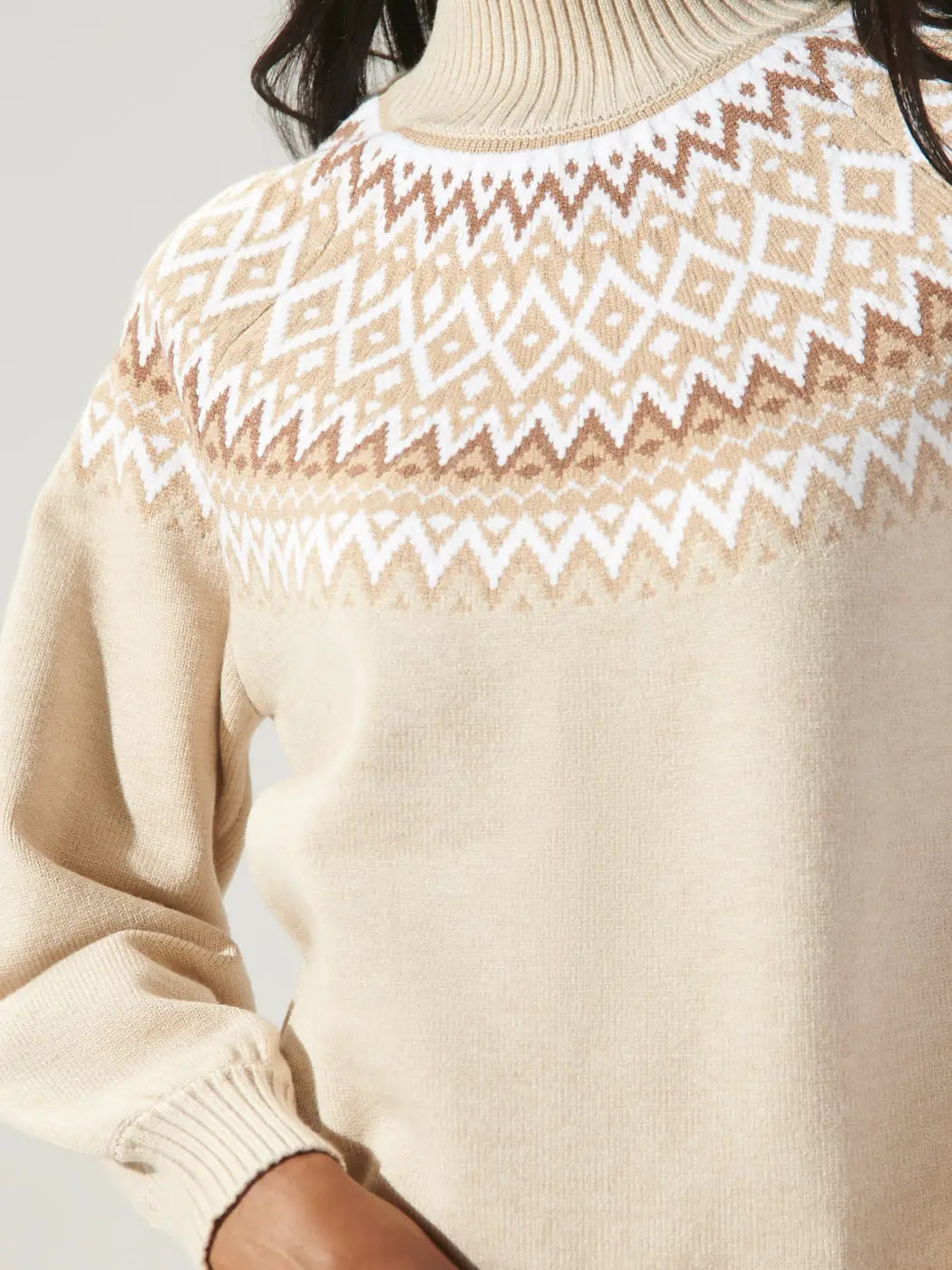 HONEY BEAR FAIR ISLE MOCK NECK SWEATER