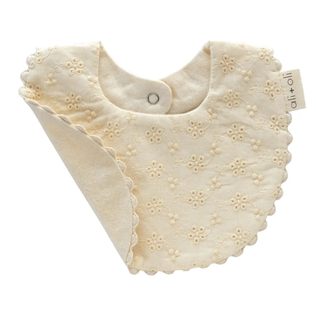 EYELET FLOWERS COTTON BABY BIB DOUBLE-SIDED