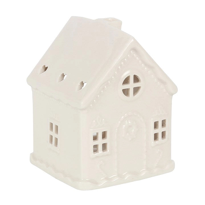 WHITE CHRISTMAS GINGERBREAD HOUSE TEALIGHT CANDLE HOLDER