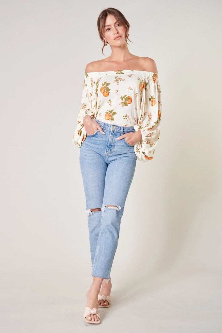 ARANCIA FLORAL OFF THE SHOULDER TOP