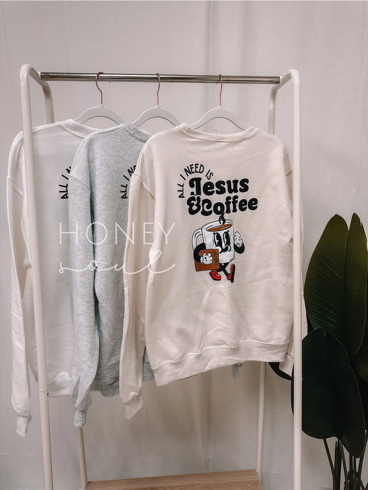 JESUS + COFFEE CREWNECK - ASH