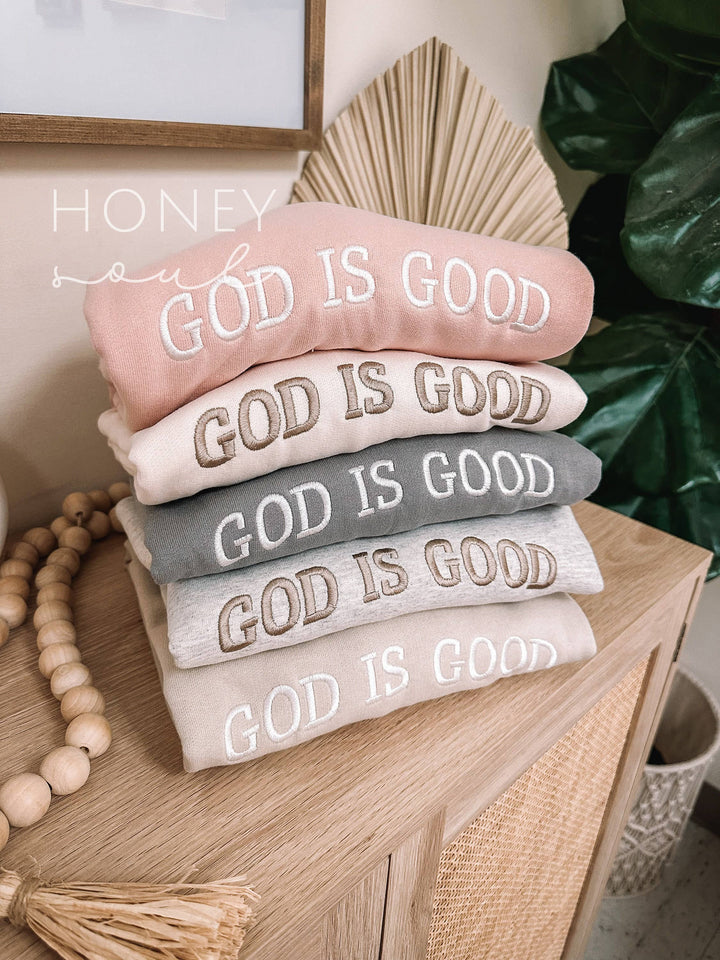 GOD IS GOOD SWEATSHIRT - DUSTY PINK