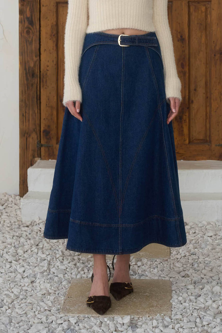 Loire Belted Denim Skirt