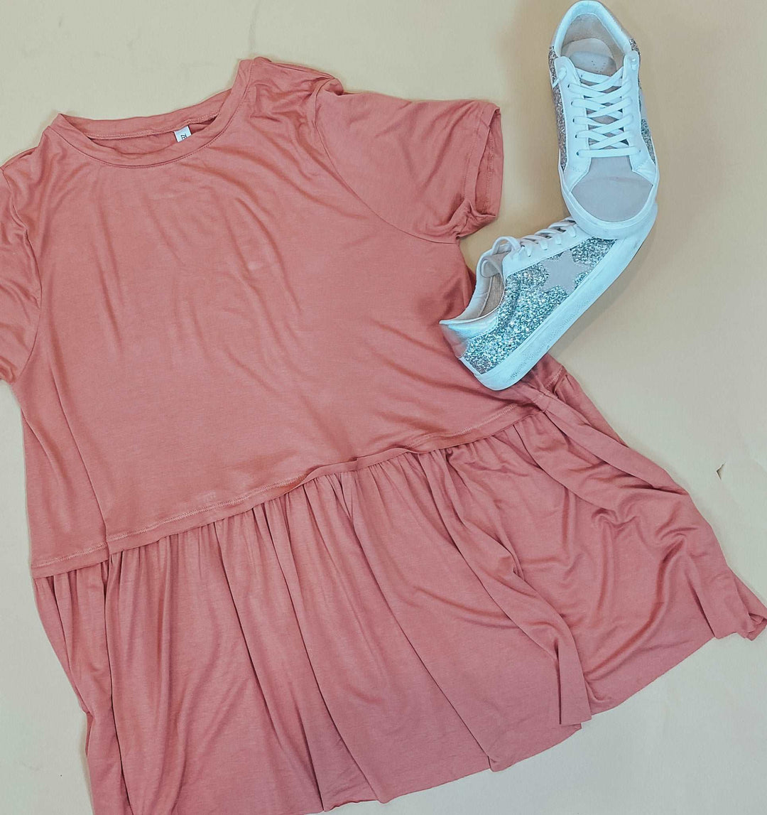 MEL RUFFLE SHORT SLEEVE TEE - ROSE