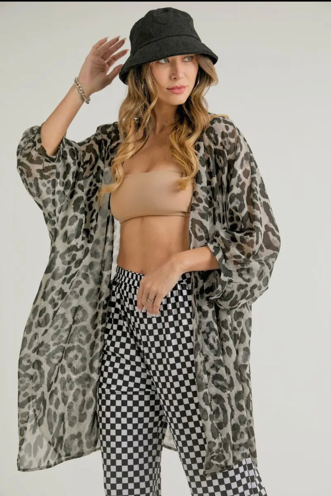 LEOPARD PRINT KIMONO - BLACK