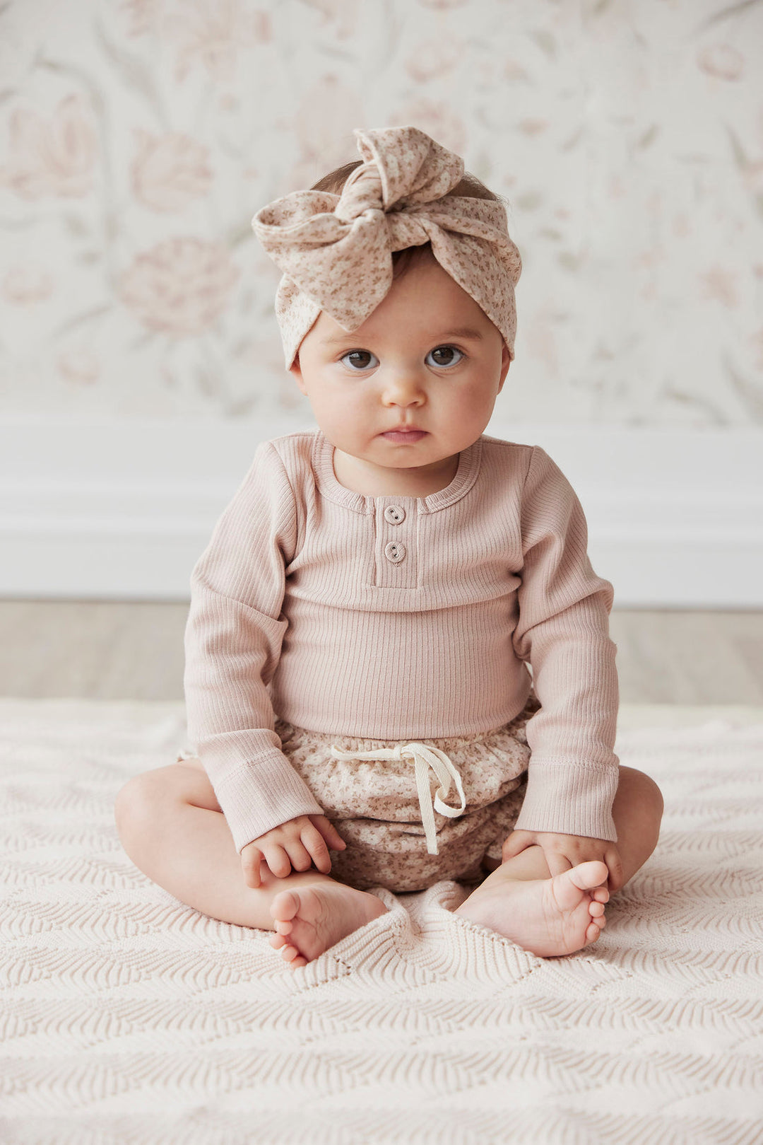 ORGANIC COTTON FINE RIB LONG SLEEVE BODYSUIT -  DUSKY ROSE