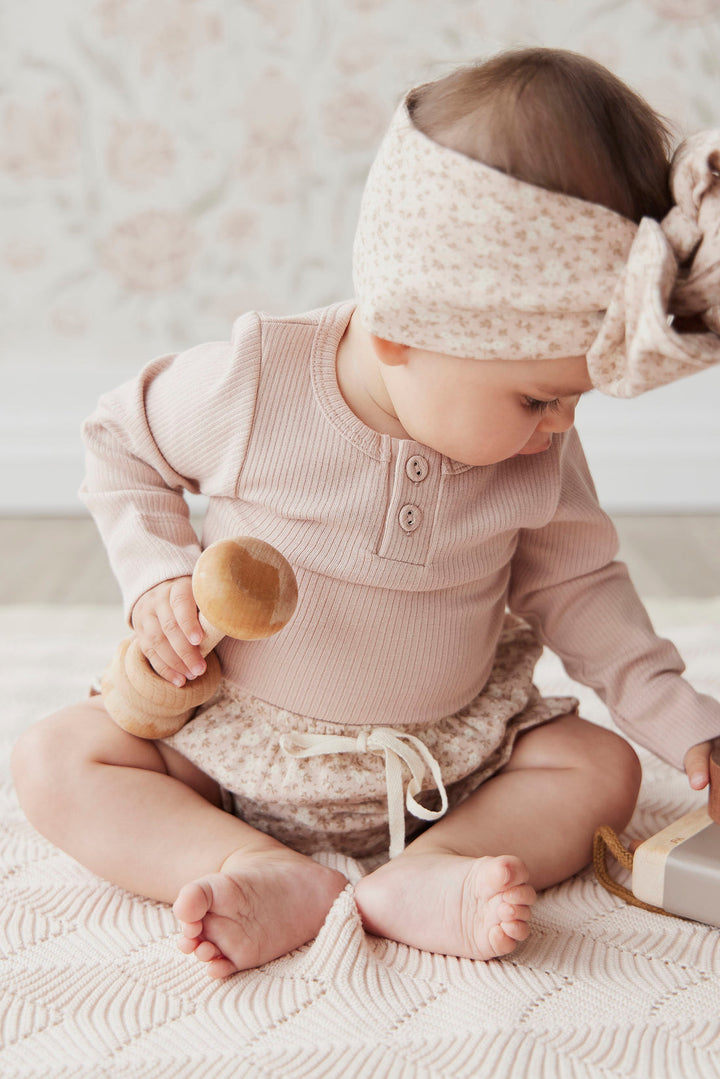 ORGANIC COTTON FINE RIB LONG SLEEVE BODYSUIT -  DUSKY ROSE