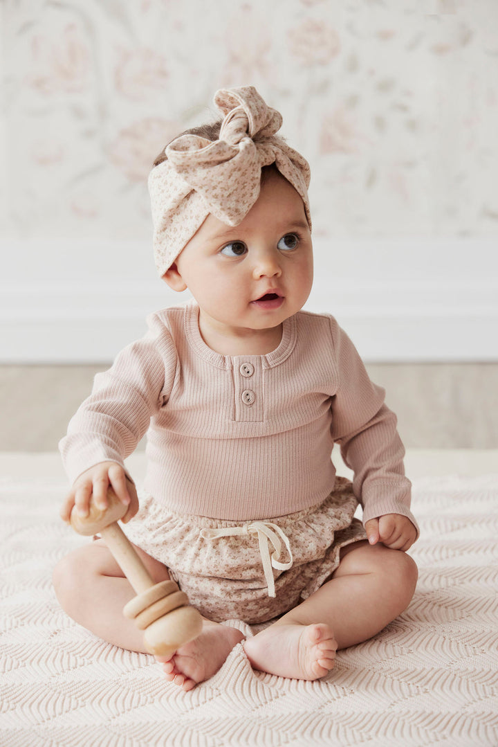 ORGANIC COTTON FINE RIB LONG SLEEVE BODYSUIT -  DUSKY ROSE