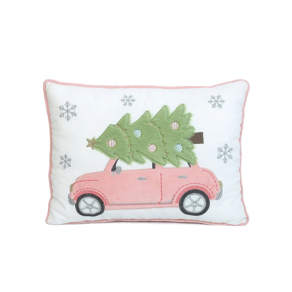 PINK CHRISTMAS CAR LUMBAR PILLOW