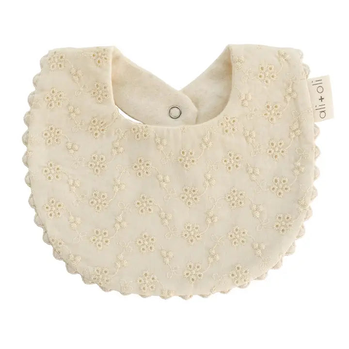 EYELET FLOWERS COTTON BABY BIB DOUBLE-SIDED