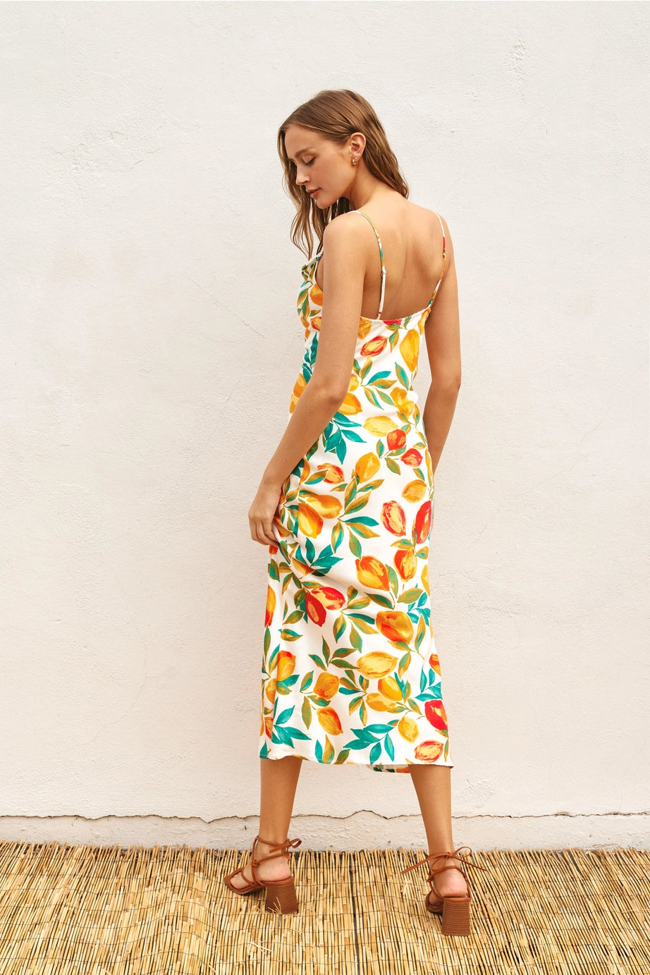 LEMON BLOSSOM COWL NECK MIDI DRESS