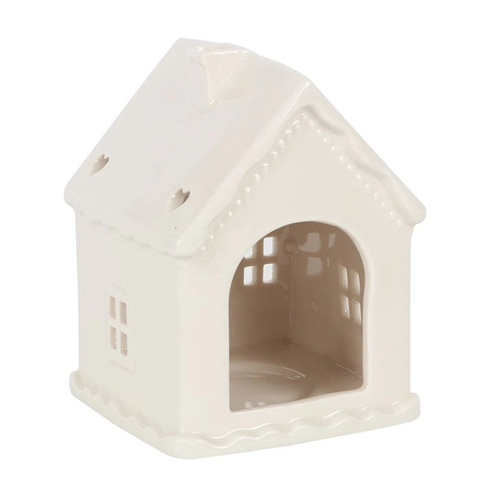 WHITE CHRISTMAS GINGERBREAD HOUSE TEALIGHT CANDLE HOLDER