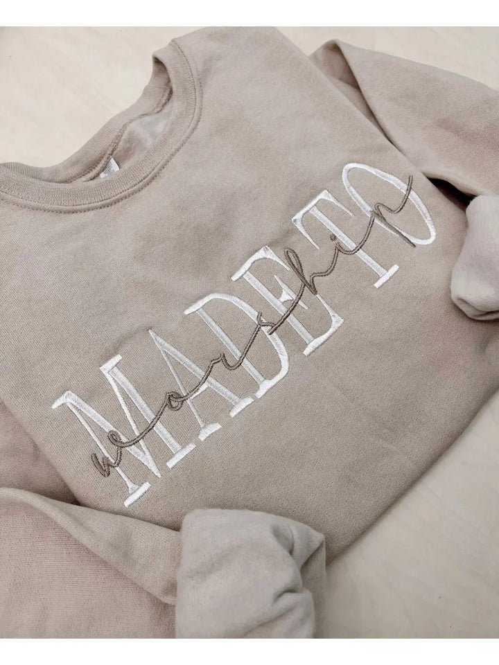 MADE TO WORSHIP EMBROIDERED SWEATSHIRT - SAND