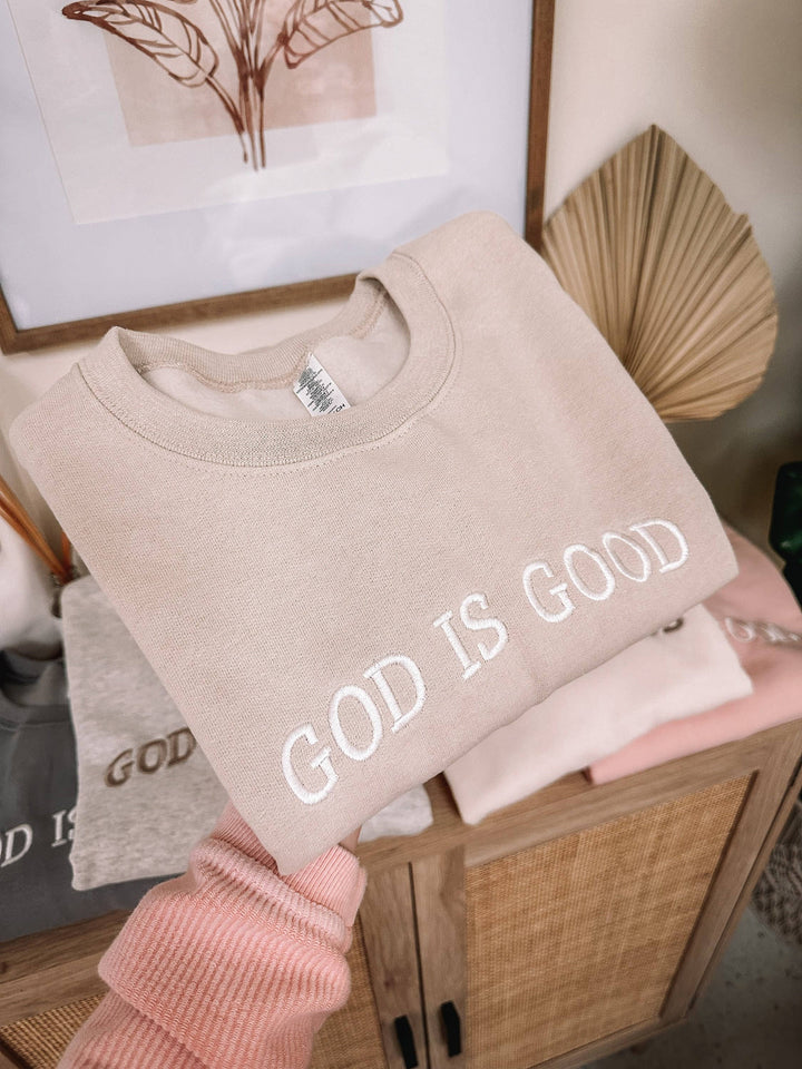 GOD IS GOOD SWEATSHIRT - DUSTY PINK