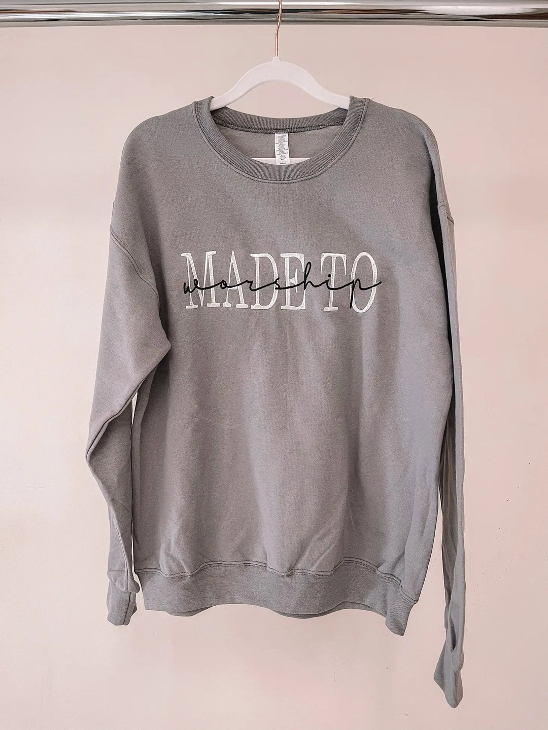 MADE TO WORSHIP EMBROIDERED CREWNECK - GRAY