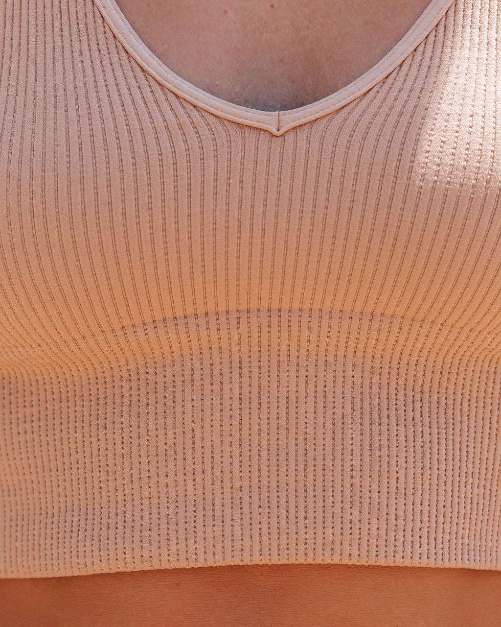 EXHALE RIBBED V-NECK CROP TANK - SAND BEIGE